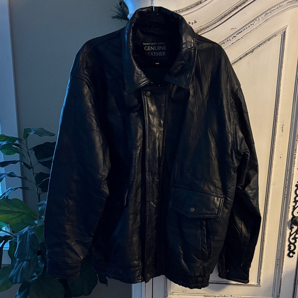 Vintage Napoline Leather Outfitters Patchwork Genuine Leather Jacket Coat Sz. XL